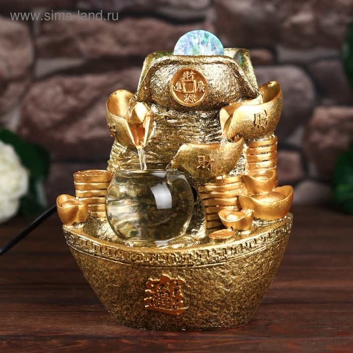 Фонтан настольный от сети, подсветка Фонтан настольный от сети, подсветка "Слиток золота и монеты" золото 21х17х12 см