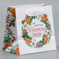Пакет подарочный новогодний ламинированный квадратный «Счастье», 14 х 14 х 9 см