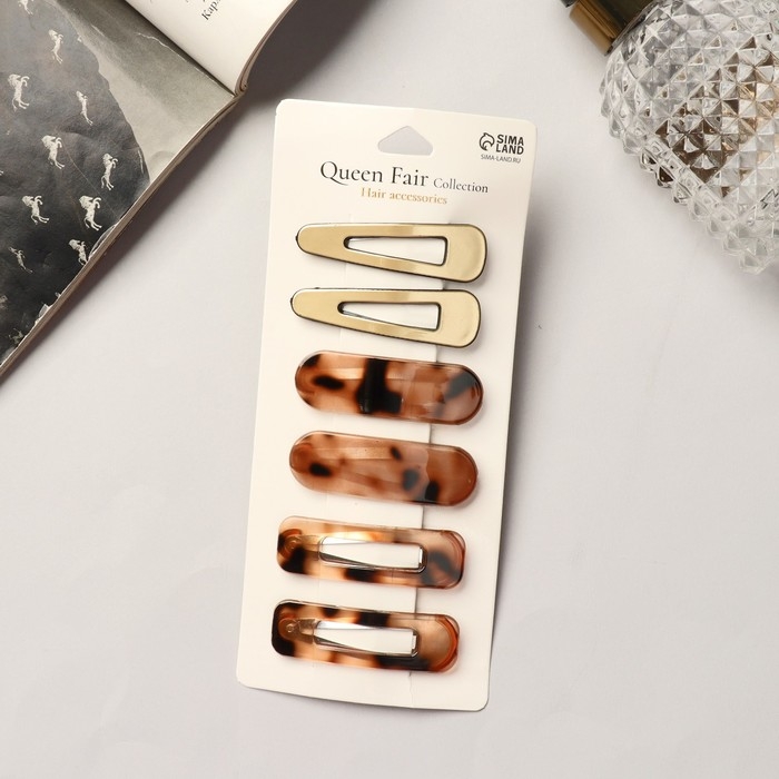 Невидимка для волос  Невидимка для волос "Беатрис" (набор 6 шт) пятнышки люкс, 5 см, золотисто-коричневый