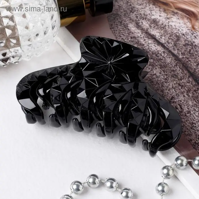 Краб для волос Краб для волос "Глянец" искра, 9 см, чёрный