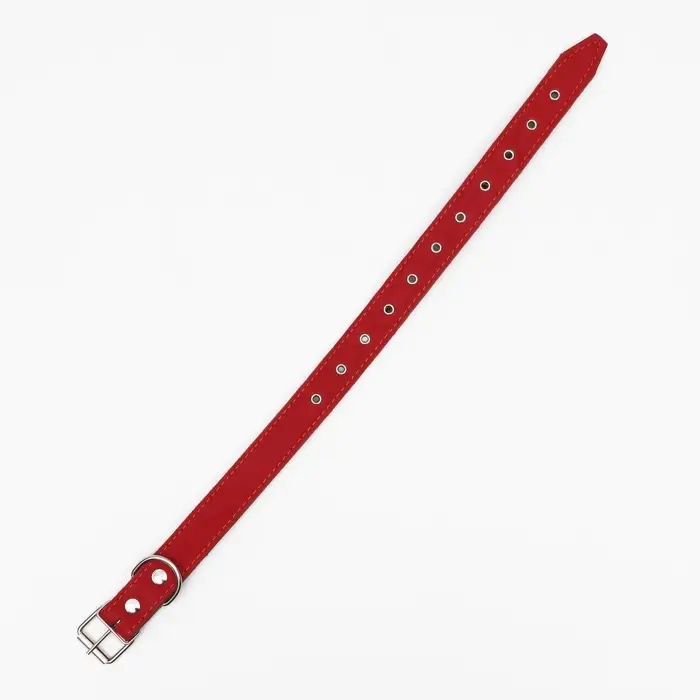 Ошейник комбинированный, безразмерный, 70&times;3.5 см, ОШ 25-60 см, кожа, брезент, красный
