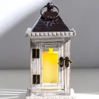 Деревянный подсвечник-фонарь на 1 свечу &laquo;Состаренный&raquo;, белый, 12.5&times;12.5&times;25 см