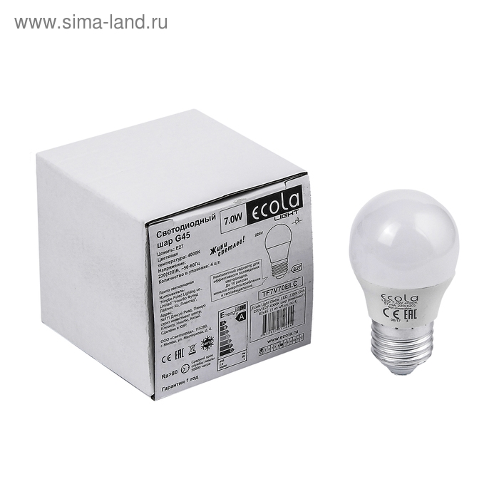 Лампа светодиодная Ecola Light globe, G45, E27, 7 Вт, 4000 K, 220 В, 82x45 мм Лампа светодиодная Ecola Light globe, G45, E27, 7 Вт, 4000 K, 220 В, 82x45 мм