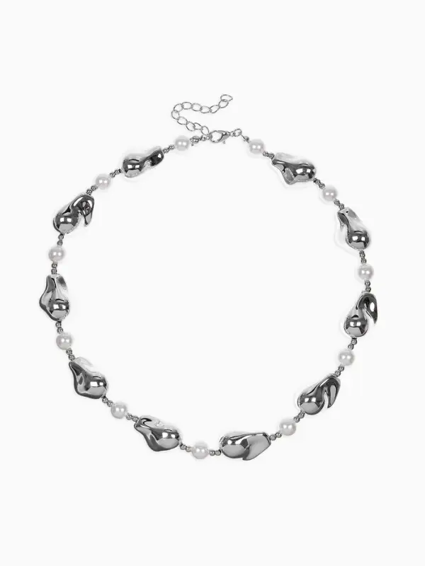 Бусы "Жемчуг Борокко", цвет белый в серебре 40+удл