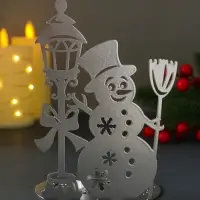 Подсвечник новогодний "Снеговик" серебряный 7,5х10,7х15 см