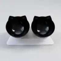 Миски, 27.5&times;14&times;15 см, 2 шт., на белой подставке, пластик, чёрные