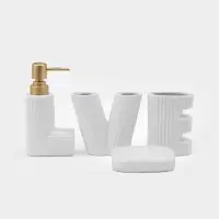Набор для ванной Love, 4 предмета, дозатор для мыла, 2 стакана, мыльница, 200 мл, керамика, белый