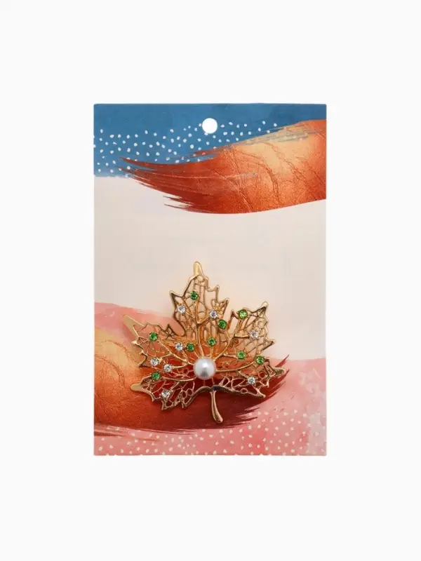 Брошь &laquo;Лист кленовый&raquo;, бело-зелёная в золоте