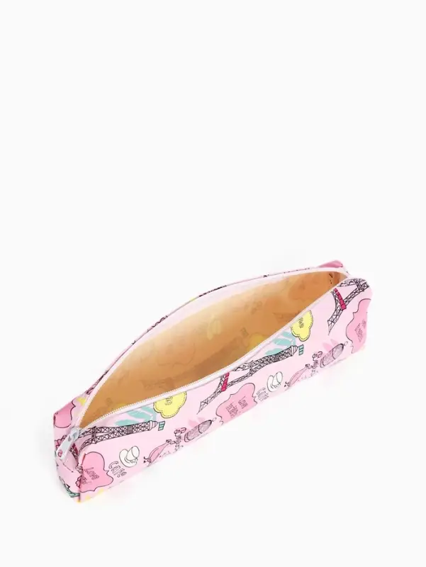 Косметичка-пенал на молнии, с рисунком, розовая