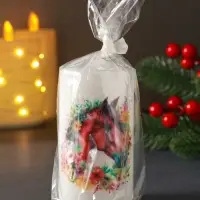 Свеча столб 50х100мм с декором, конь, белая Свеча столб 50х100мм с декором, конь, белая