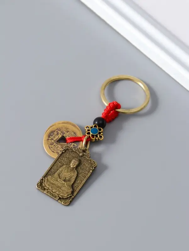 Брелок металл нэцке "Баран и 5 монет" 2 стороны 0,3х2,4х7,5 см