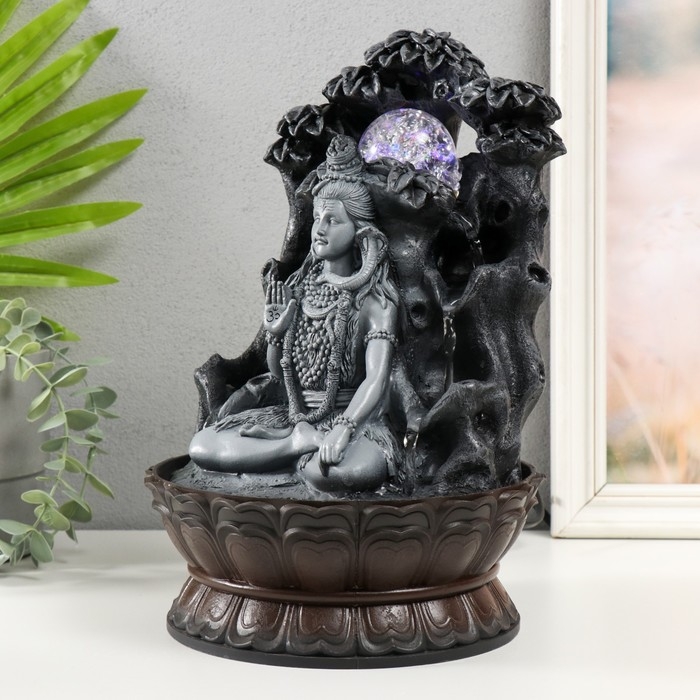 Фонтан настольный от сети, подсветка "Шива с коброй сидит под деревьями" 20.5х20.5х30 см