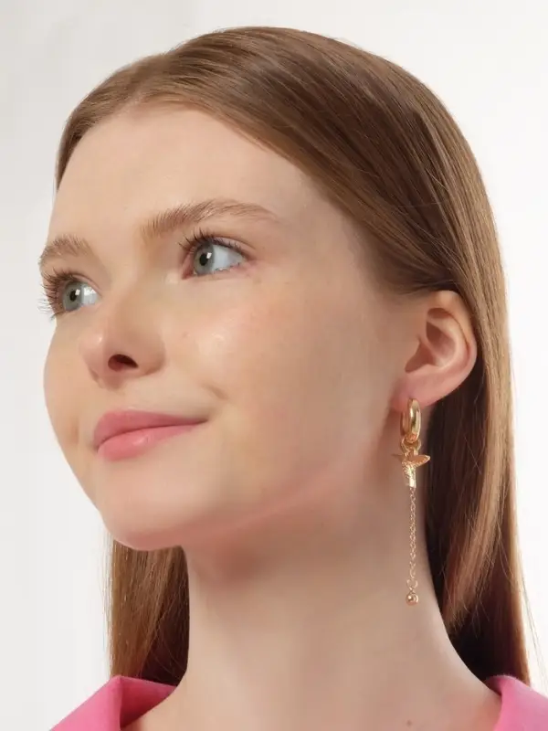 Серьги со съёмным элементом &laquo;Трансформер&raquo;, птица, белые в золоте