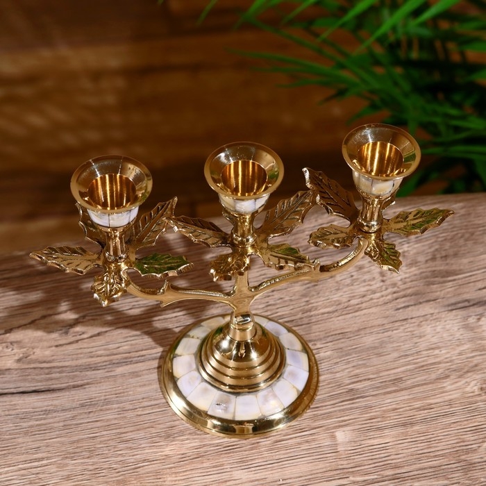 Подсвечник  Подсвечник "Трио" латунь, перламутр 15 см