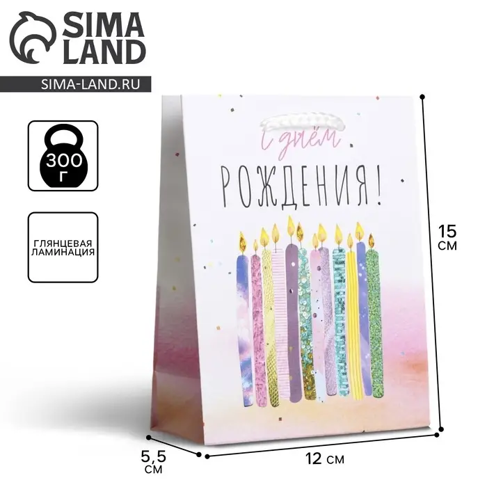Пакет подарочный ламинированный, упаковка, «С Днём Рождения», S 12 х 15 х 5.5 см Пакет подарочный ламинированный, упаковка, «С Днём Рождения», S 12 х 15 х 5.5 см