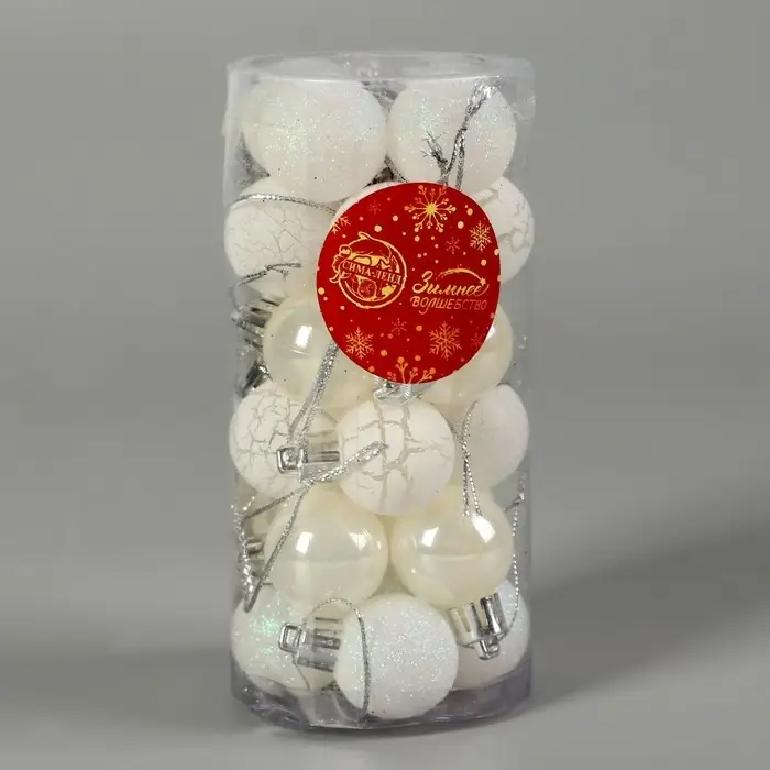 Ёлочные игрушки «Снег», шары новогодние, набор 24 шт., d=3 см, перламутровый/серебристый Ёлочные игрушки «Снег», шары новогодние, набор 24 шт., d=3 см, перламутровый/серебристый