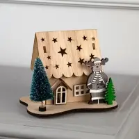 Светодиодная фигура &laquo;Дом с оленем&raquo; 11&times;15&times;3 см, дерево, от батареек LR41&times;3, свечение тёплое белое