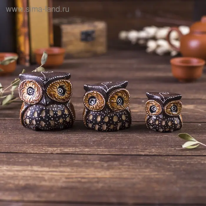Сувенирный набор дерево Сувенирный набор дерево "Совы с точечным узором"(3 шт) 6х14х7 см