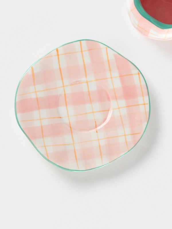 Чайная пара Доляна «Розовая клетка», чашка 220 мл, блюдце d=16 см, ручная роспись, керамика, белая Чайная пара Доляна «Розовая клетка», чашка 220 мл, блюдце d=16 см, ручная роспись, керамика, белая