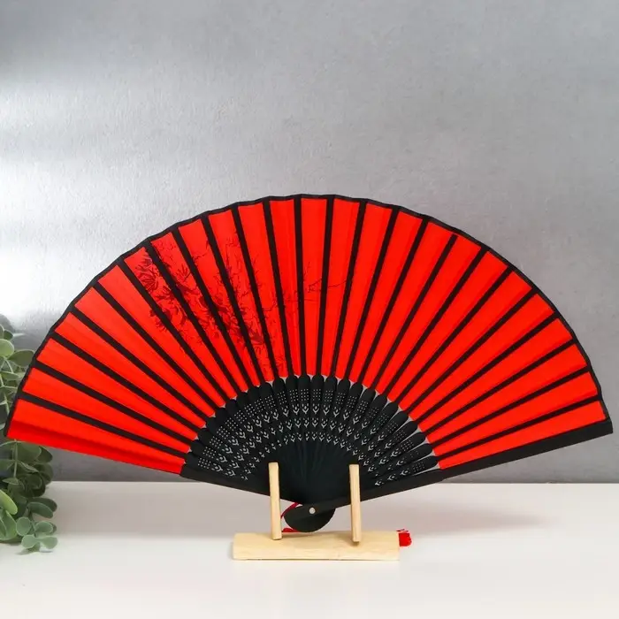 Веер бамбук, текстиль h=23 см  Веер бамбук, текстиль h=23 см "Веточка сакуры" красный, с кисточкой