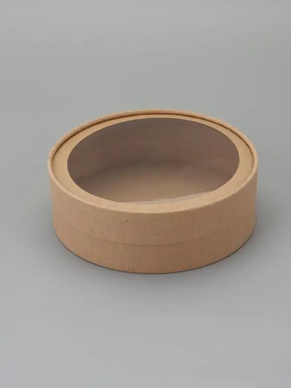 Коробка круглая подарочная завальцованная с окном, крафт, 18&times;6 см