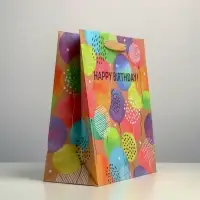 Пакет подарочный крафтовый, упаковка, Happy birthday, ML 23&times;27&times;11.5 см
