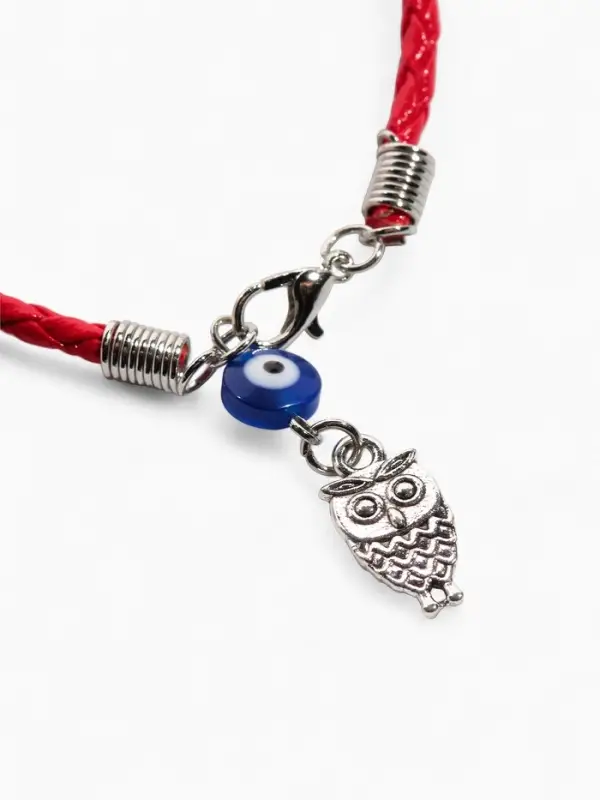 Браслет-оберег &laquo;Красная нить&raquo;, сова с бусиной, синий с чернёным серебром, L=18 см