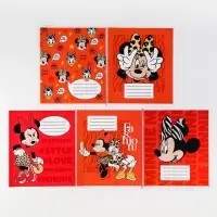 Тетрадь в клетку 12 листов, 5 видов МИКС, обложка мелованный картон, &laquo;Минни Маус&raquo;