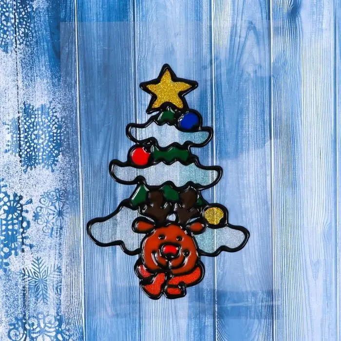 Наклейка на стекло «Оленёнок у ёлки», 10.5×15 см Наклейка на стекло «Оленёнок у ёлки», 10.5×15 см