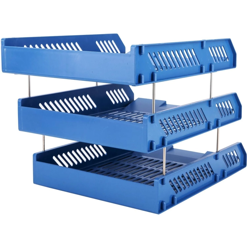 Лоток горизонтальный для бумаг Deli E9209 набор 3шт на металл.стерж синий