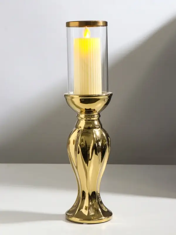 Подсвечник на 1 свечу &laquo;Версаль&raquo;, керамика, стекло, d=7.5 см, золото, 9.5&times;9.5&times;38.5 см