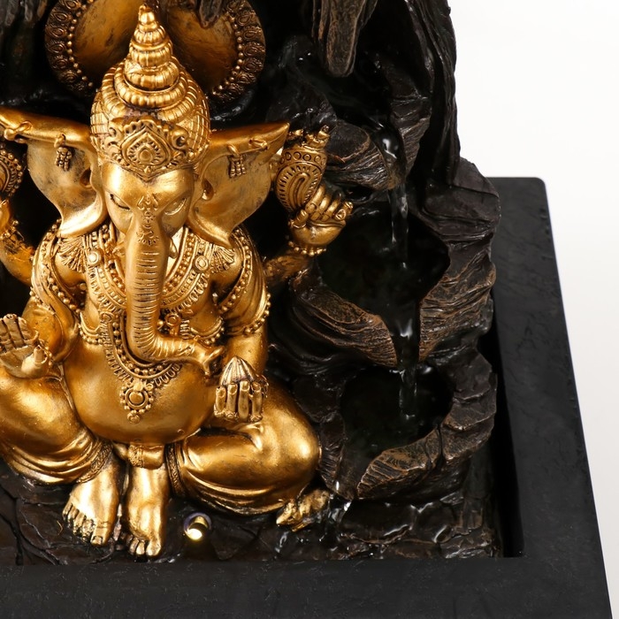 Фонтан настольный от сети, подсветка Фонтан настольный от сети, подсветка "Золотой Ганеша в гроте" 25х20х33 см