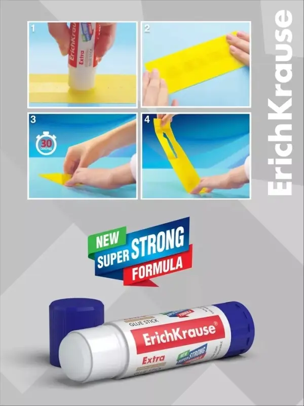 Клей-карандаш, ErichKrause Extra, PVP, усиленный, 15 г