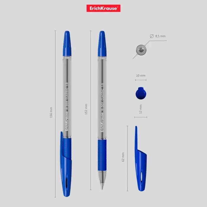 Ручка шариковая ErichKrause R-301 Classic Stick & Grip, узел 1.0 мм, синяя, с резиновым держателем, мягкое и комфортное письмо Ручка шариковая ErichKrause R-301 Classic Stick & Grip, узел 1.0 мм, синяя, с резиновым держателем, мягкое и комфортное письмо