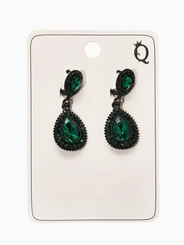 Серьги висячие со стразами &laquo;Вечерние&raquo;, дама, цвет изумрудный в чёрном металле