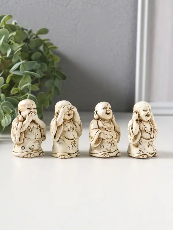 Сувенир полистоун "Хотей - не слышу, не вижу, не скажу" набор 4 шт беж 3х3,5х5,5 см