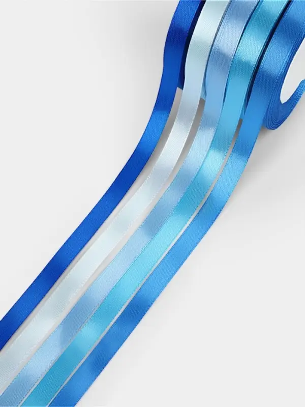 Атласная лента, набор 5 шт., 10 мм, 23&plusmn;1 м, синяя, голубая