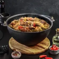 Казан литой Magma, 7 л, с дужкой, алюминиевая крышка, чугун