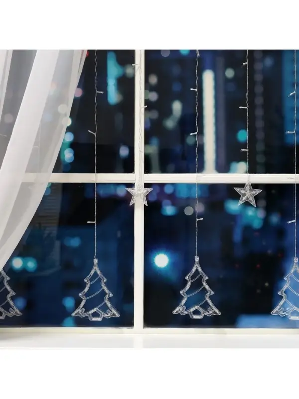 Гирлянда &laquo;Бахрома&raquo; 2.4&times;0.9 м с насадками &laquo;Ёлки&raquo;, IP20, прозрачная нить, 138 LED, свечение тёплое белое, 8 режимов, 220 В