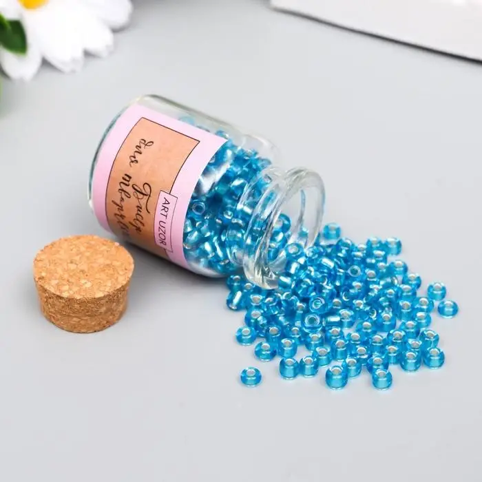 Бисер круглый 6/0 в бутылочке  Бисер круглый 6/0 в бутылочке "Голубой" прозрачно-цветной 20 гр