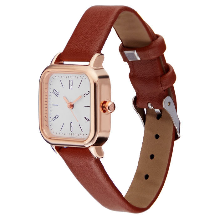 Часы наручные женские, 2.6 х 2.6 см, золото, коричневый ремешок Часы наручные женские, 2.6 х 2.6 см, золото, коричневый ремешок