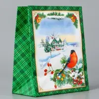 Пакет подарочный новогодний &laquo;Снегирь на ветке&raquo;, 11.5&times;14.5&times;6.5 см