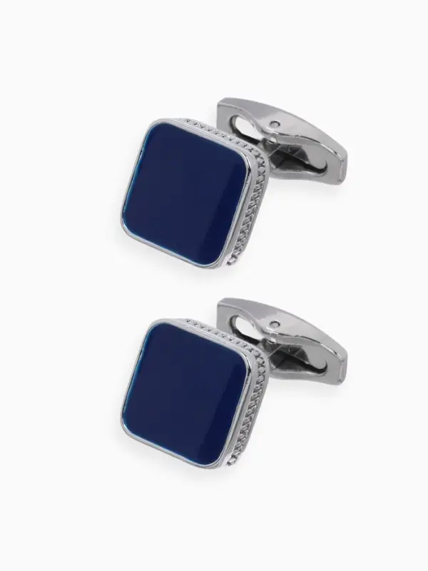 Запонки медные &laquo;Квадрат&raquo;, классический, синие в серебре