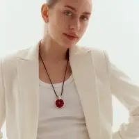 Кулон на шнурке &laquo;Гранат&raquo; в разрезе, чёрно-красный в серебре, L=86 см