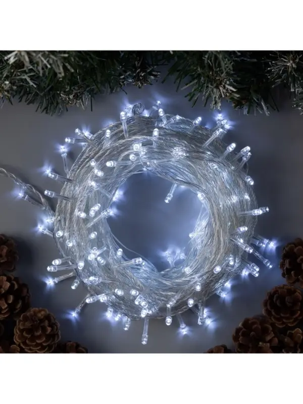Гирлянда &laquo;Нить&raquo; 20 м, IP20, прозрачная нить, 200 LED, 8 режимов, 220 В, свечение белое
