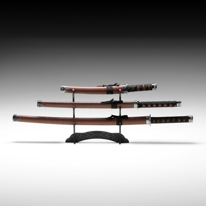 Сув. изделие катаны 3в1 на подставке, ножны кожзам, змея коричн.  46/70/89см