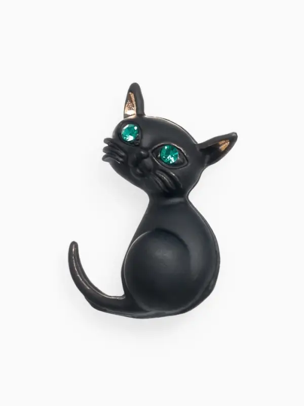 Брошь &laquo;Котёнок&raquo;, чёрная, глянцевая в золоте