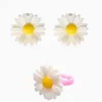 Набор детский &laquo;Выбражулька. Цветок&raquo;, 4 предмета: бусы, клипсы, браслет, кольцо безразмерное, жёлтый, белый