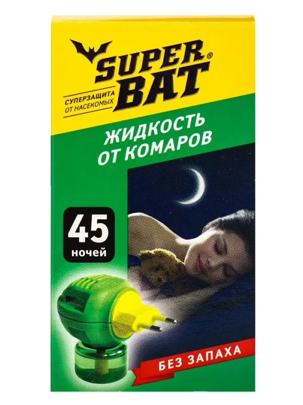 Дополнительный флакон-жидкость от комаров SuperBAT, без запаха, 45 ночей, 30 мл
