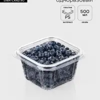 Контейнер одноразовый с неразъёмной крышкой КР-СК, пластик, 500 мл, 13.7&times;14.2&times;6.8 см, прозрачный
